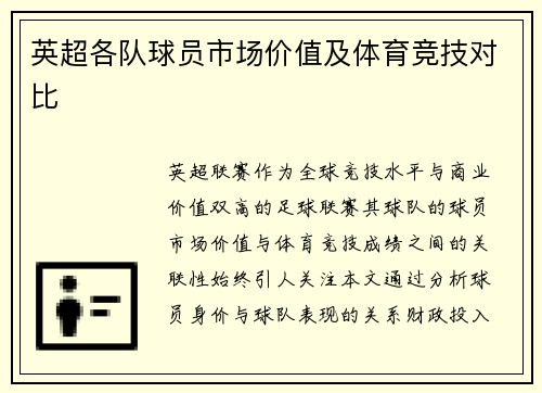 英超各队球员市场价值及体育竞技对比